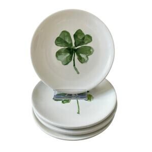 Maxcera St Patrick's Day Clover Shamrock Appetizer Plates 6in Set of 4 New